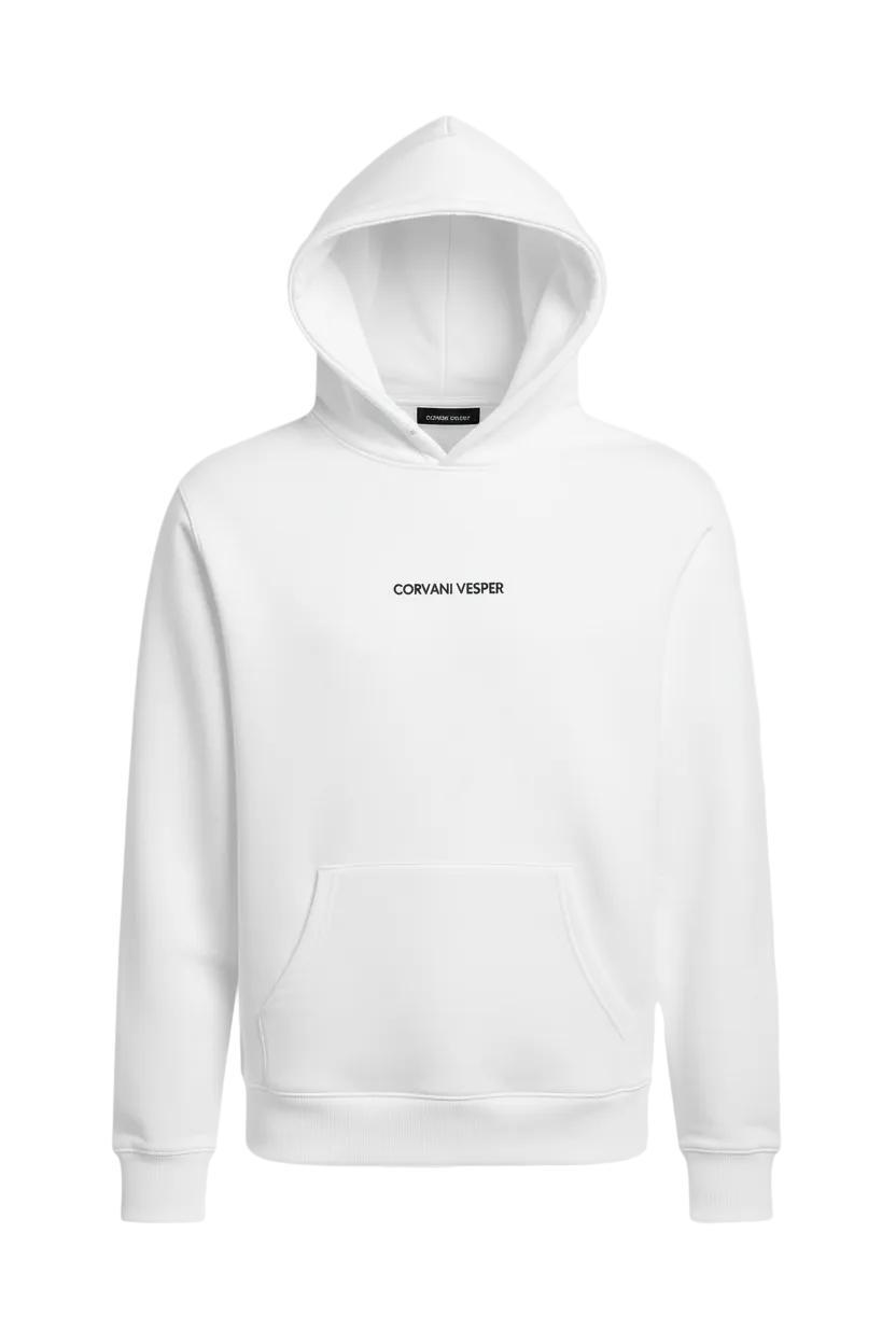 Corvani Vesper Classic Hoodie Set in white, featuring a comfortable hoodie and matching joggers, casual athleisure style.