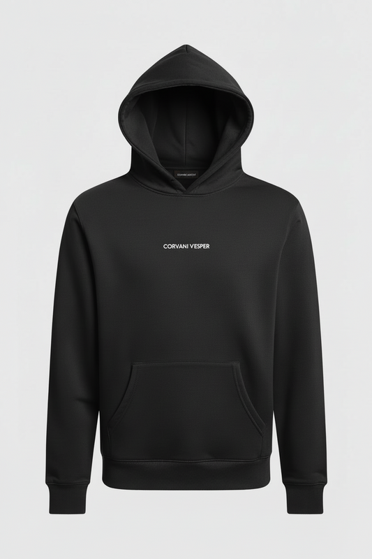 Corvani Vesper Classic hoodie set in black, featuring a comfortable hooded sweatshirt and matching joggers for casual wear.