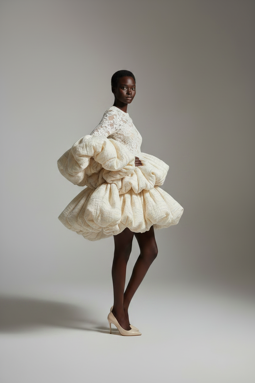 CORVANI VESPER ILẹ̀ Editorial ỌYA Dress featuring vibrant fabric and elegant design, showcased on a model in a well-lit setting.
