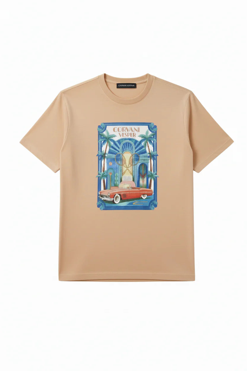 White Corvani Vesper Vesper Vita al Mare Club T-shirt, casual cotton short-sleeve shirt with logo detail.