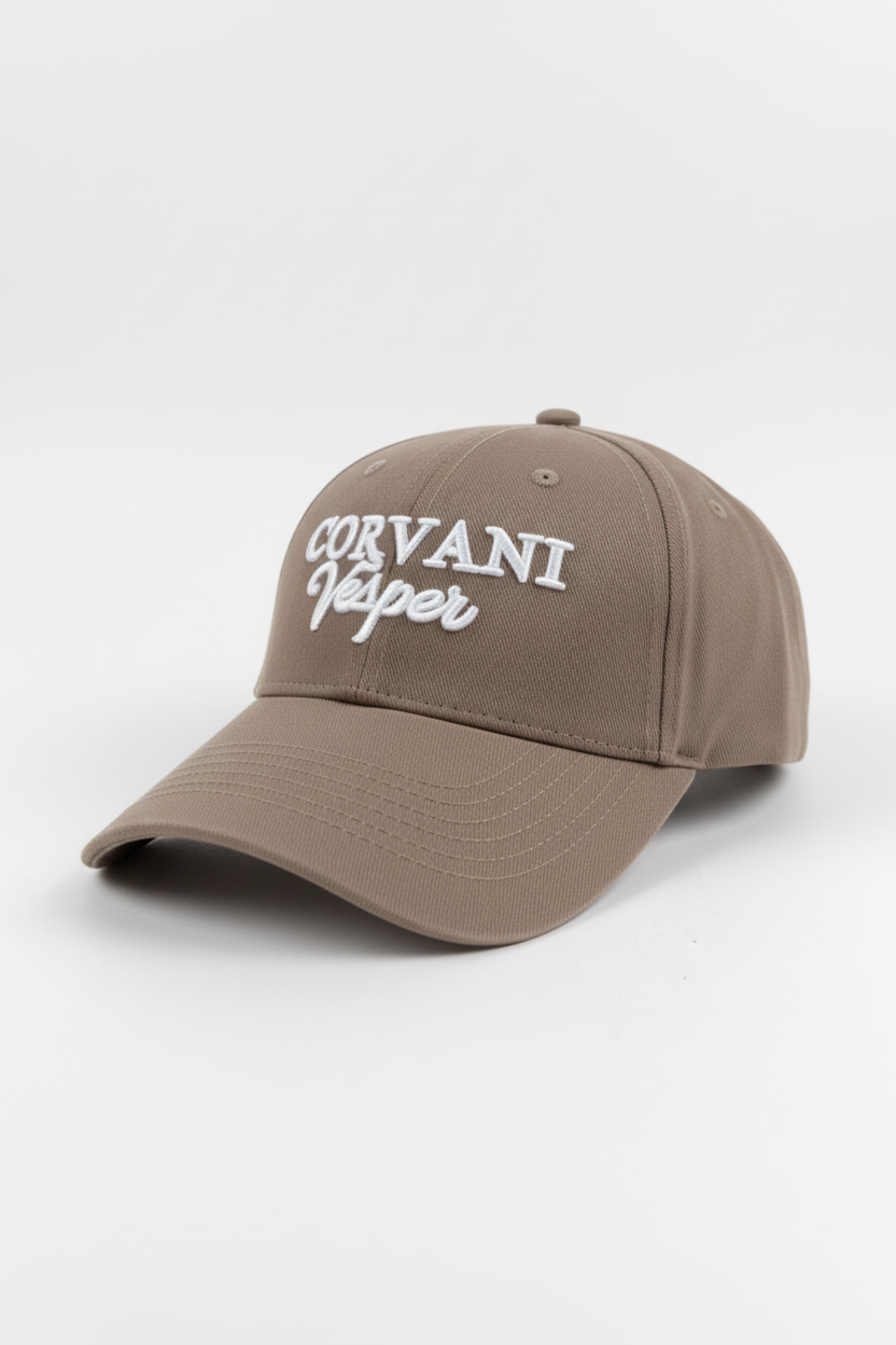 Corvani Vesper Signature Cap in oak brown, stylish adjustable baseball cap with curved brim and embroidered logo.