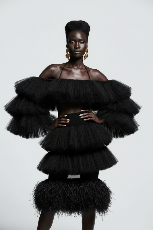 Corvo Tiered Tulle & Feather Ceremonial Dress