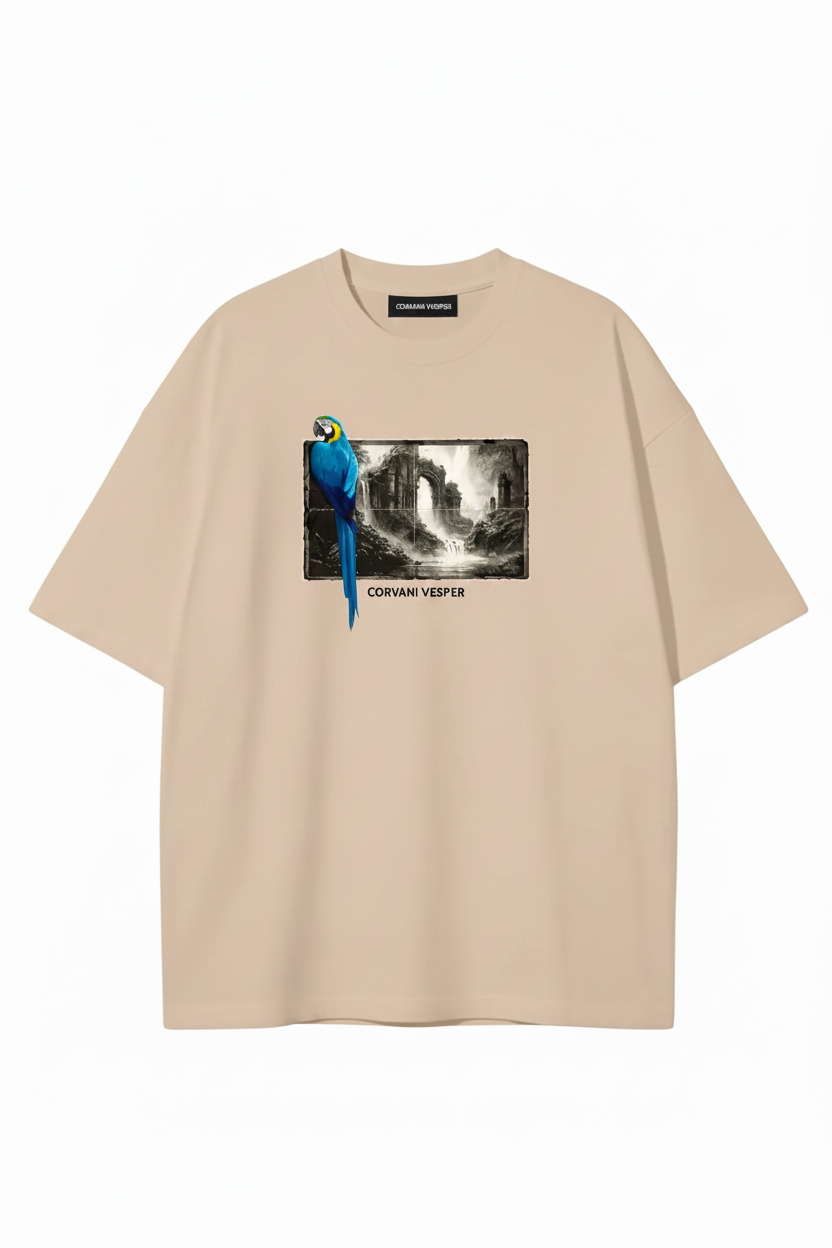 A white Aeterna Avium T-shirt by Exclusive featuring a colorful Vita Al Mare design on the front.