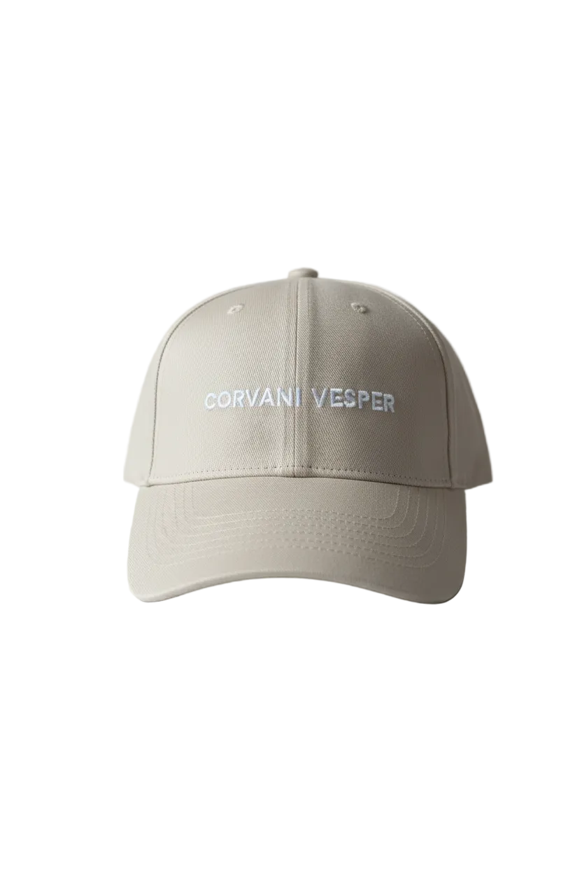 Corvani Vesper Classic Baseball Cap, face cap with curved brim and adjustable strap, in neutral color, branded by CORVANI VESPER.