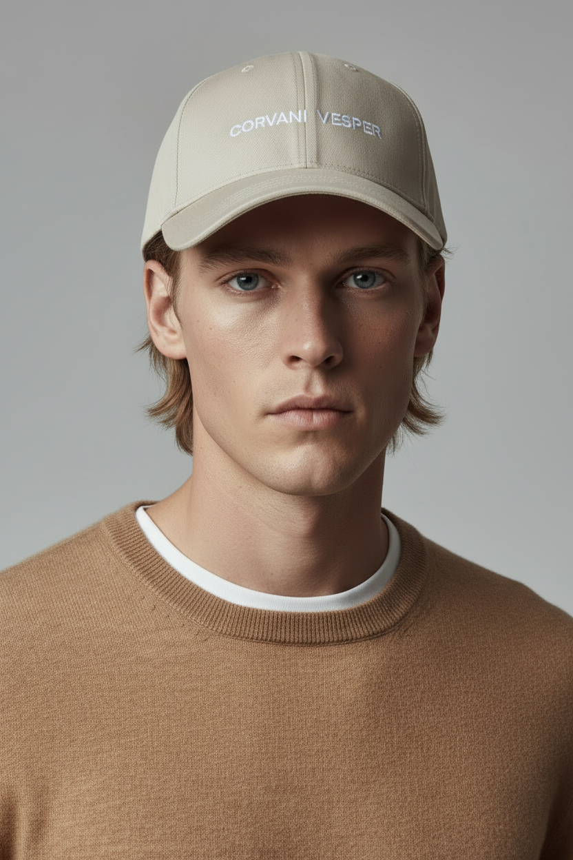 Corvani Vesper Classic Baseball Cap face cap with curved brim and adjustable strap in black fabric.