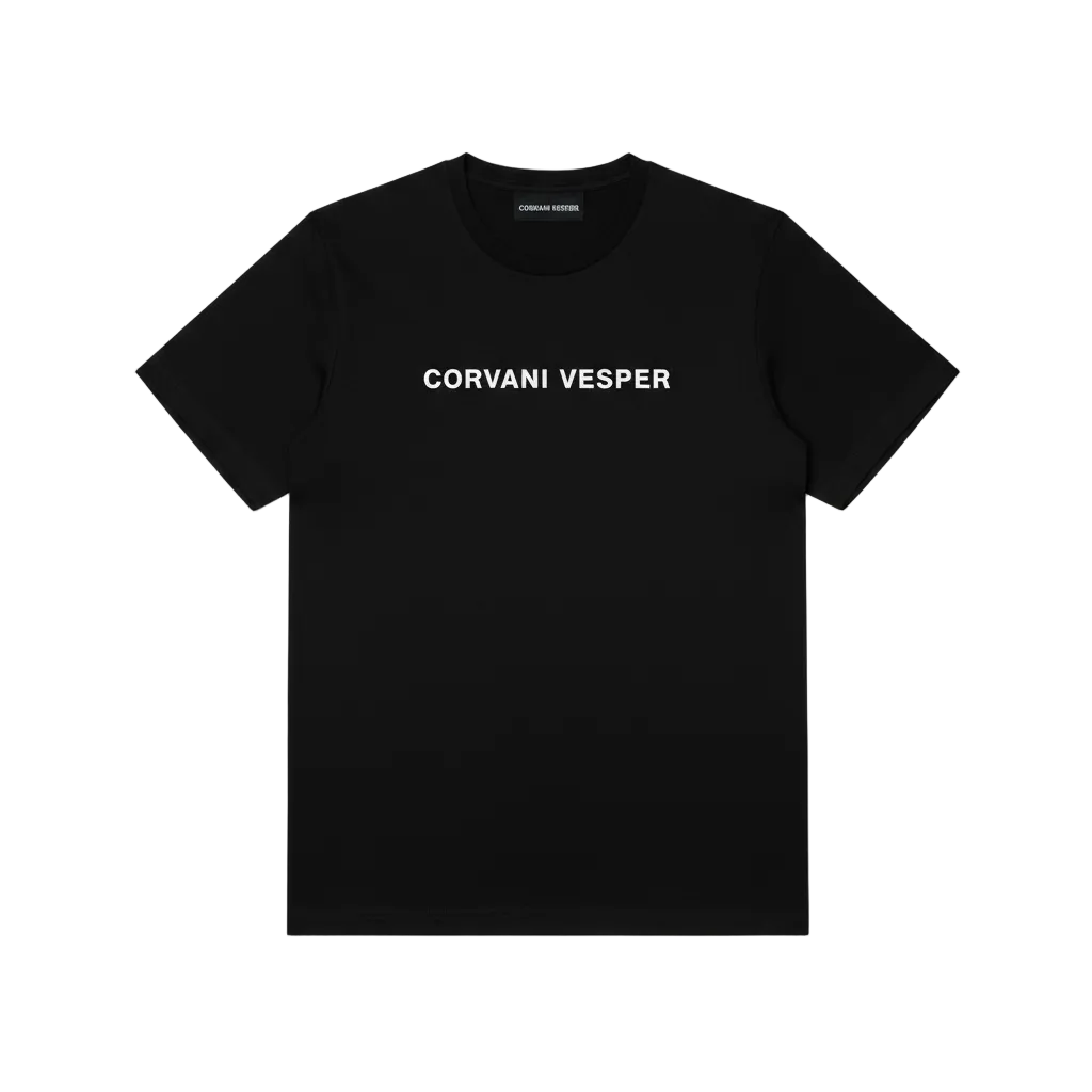 White Corvani Vesper Crest women's T-shirt with a graphic crest design, casual short-sleeve top for everyday wear.