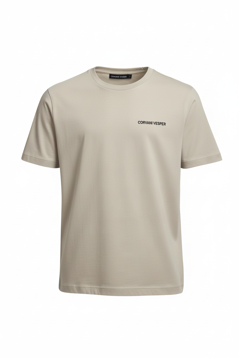 Corvani Vesper embroidered logo T-shirt in caramel color, casual men's T-shirt with subtle branding and soft fabric.