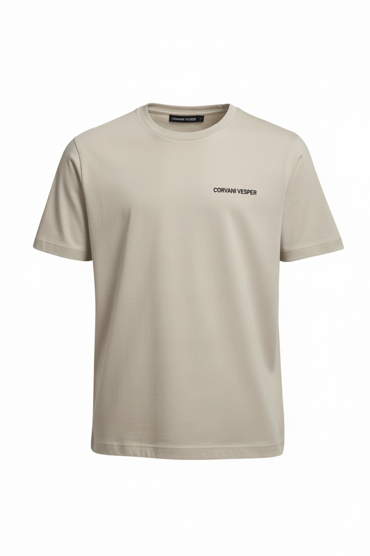 Corvani Vesper embroidered logo T-shirt in caramel color, casual men's T-shirt with subtle branding and soft fabric.