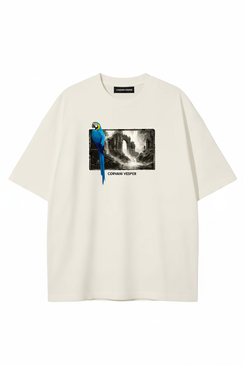 A white Aeterna Avium T-shirt from Exclusive with a colorful Vita Al Mare print on the front, casual and comfortable fit.