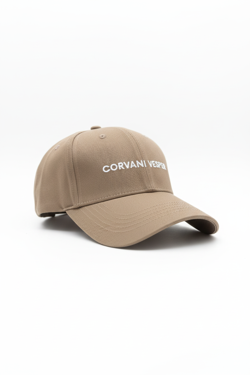 Corvani Vesper classic baseball cap in light brown, featuring a curved brim and adjustable strap for a casual, stylish look.