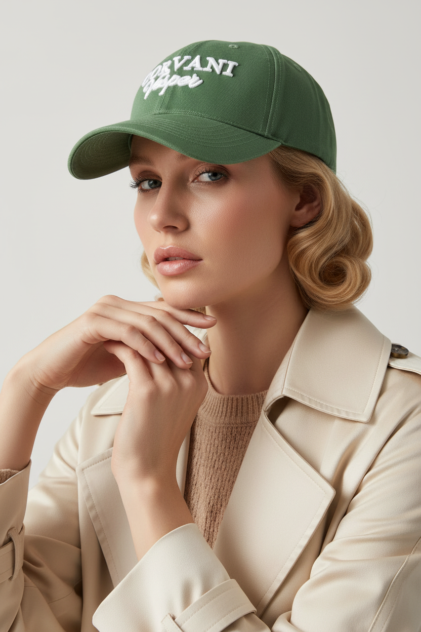 Corvani Vesper Signature baseball face cap with adjustable strap and embroidered logo, black fabric.