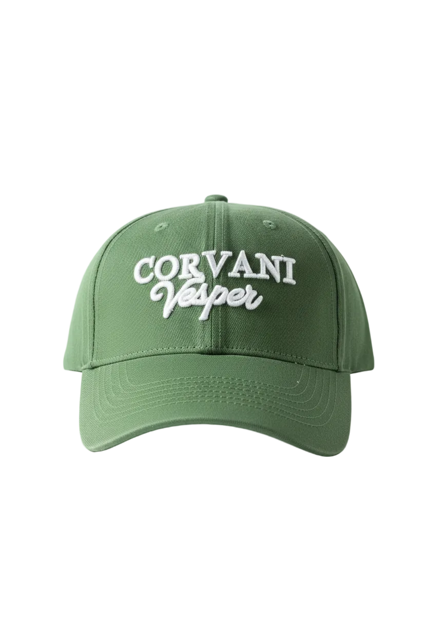 Corvani Vesper Signature baseball cap with face brim and adjustable strap, featuring the brand logo on the front.