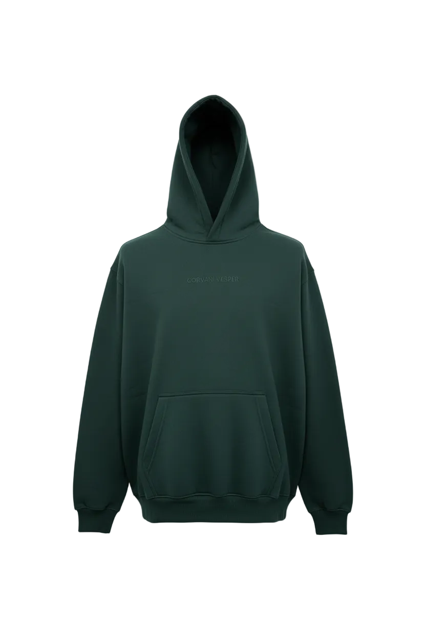 Dark green CORVANI VESPER Classico L Edition hoodie set with matching pants, casual and comfortable apparel for everyday wear.