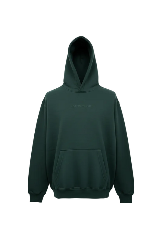 Dark green CORVANI VESPER Classico L Edition hoodie set with matching pants, casual and comfortable apparel for everyday wear.