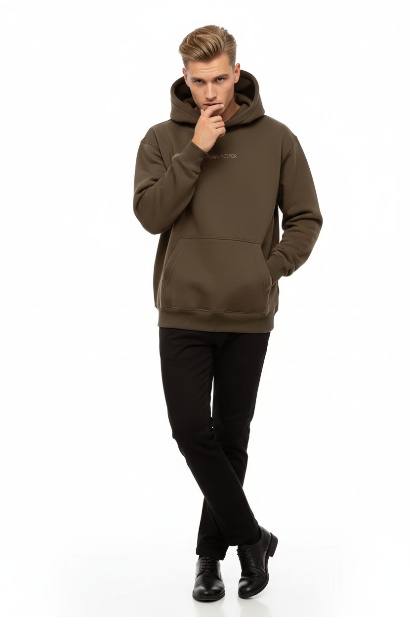 Corvani Vesper Classico L Edition brown hoodie by Exclusive, showing front view with soft fabric and hood details.