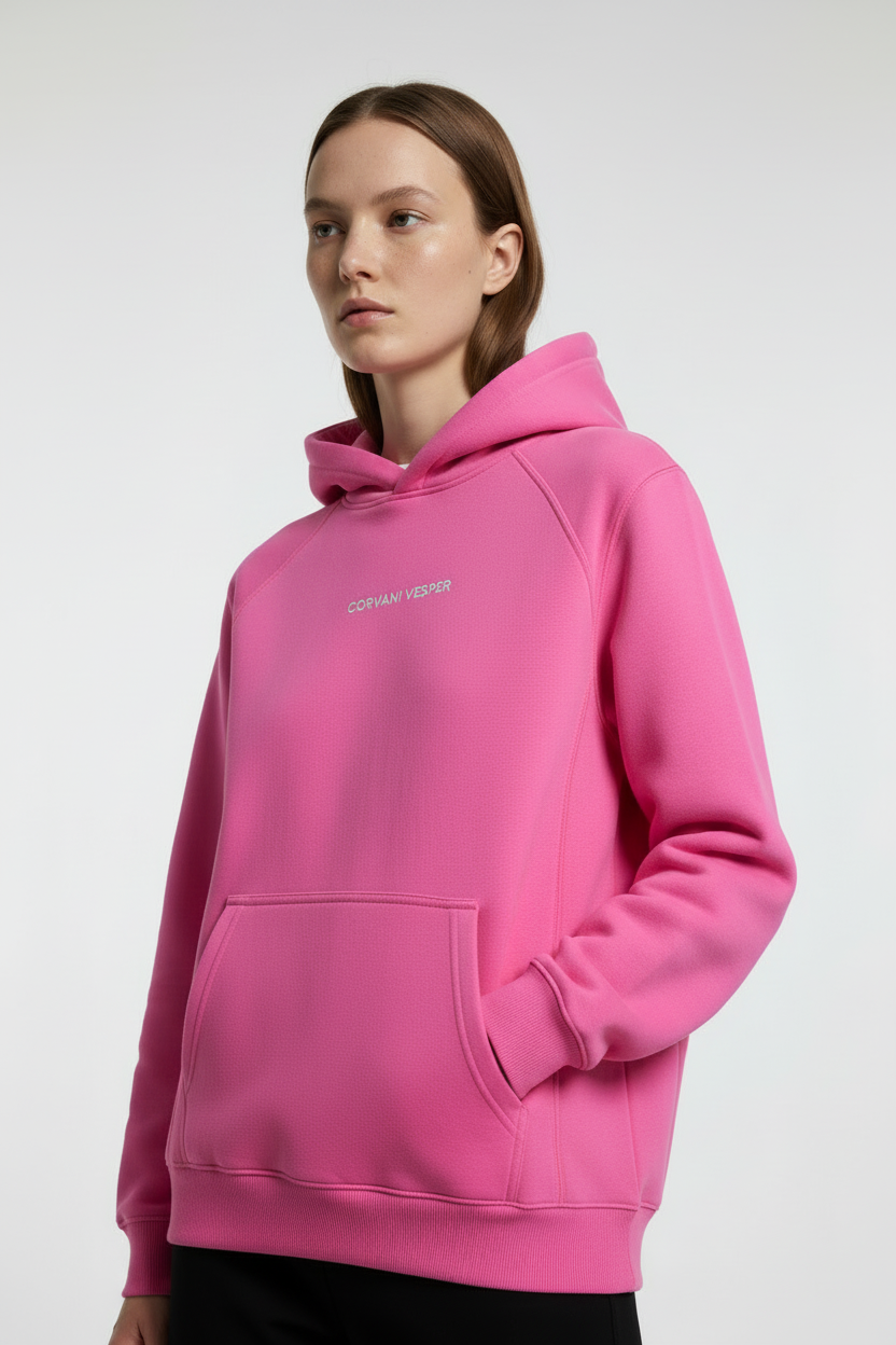 Corvani Vesper Classico L Edition pink hoodie set with logo, featuring a comfortable fit and stylish design.