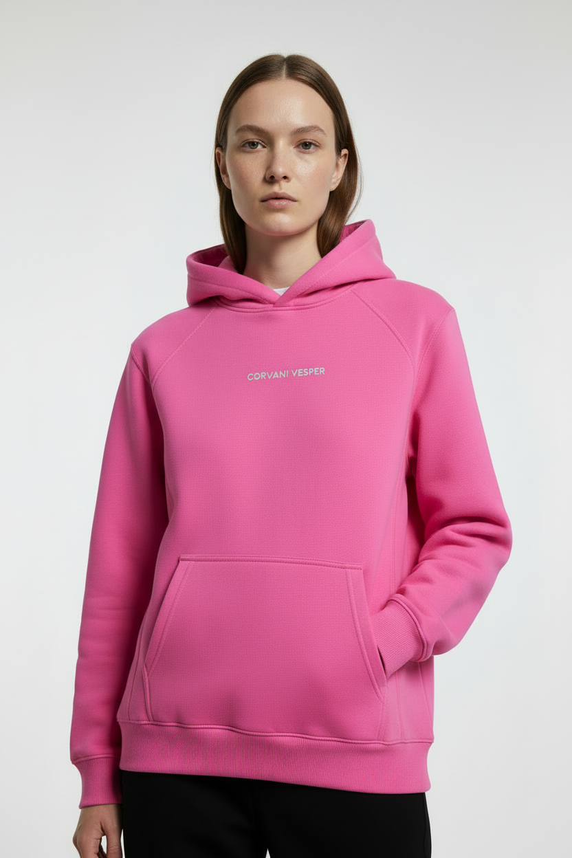 Corvani Vesper Vesper Classico L Edition pink hoodie set with matching top and bottoms, casual and comfortable loungewear.