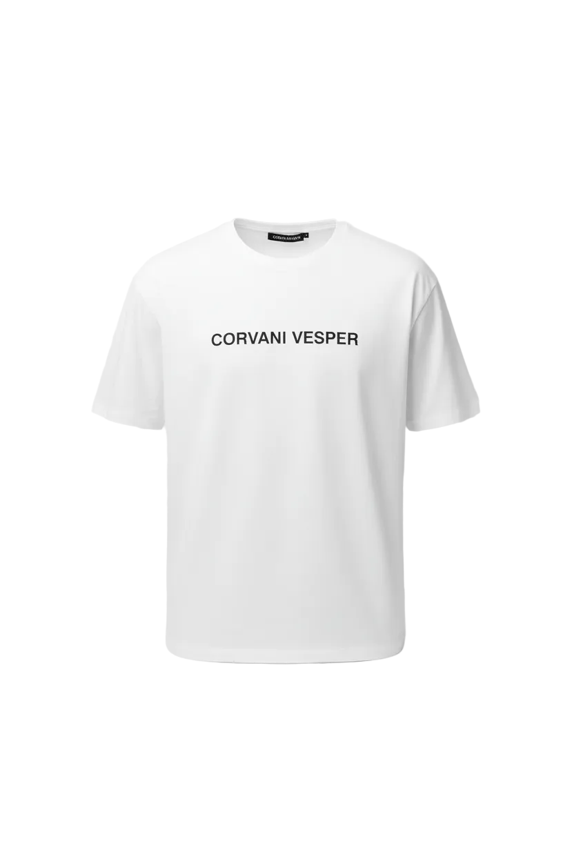 Corvani Vesper Vesper Core T-Shirt in white, front view showing soft cotton fabric and classic fit.