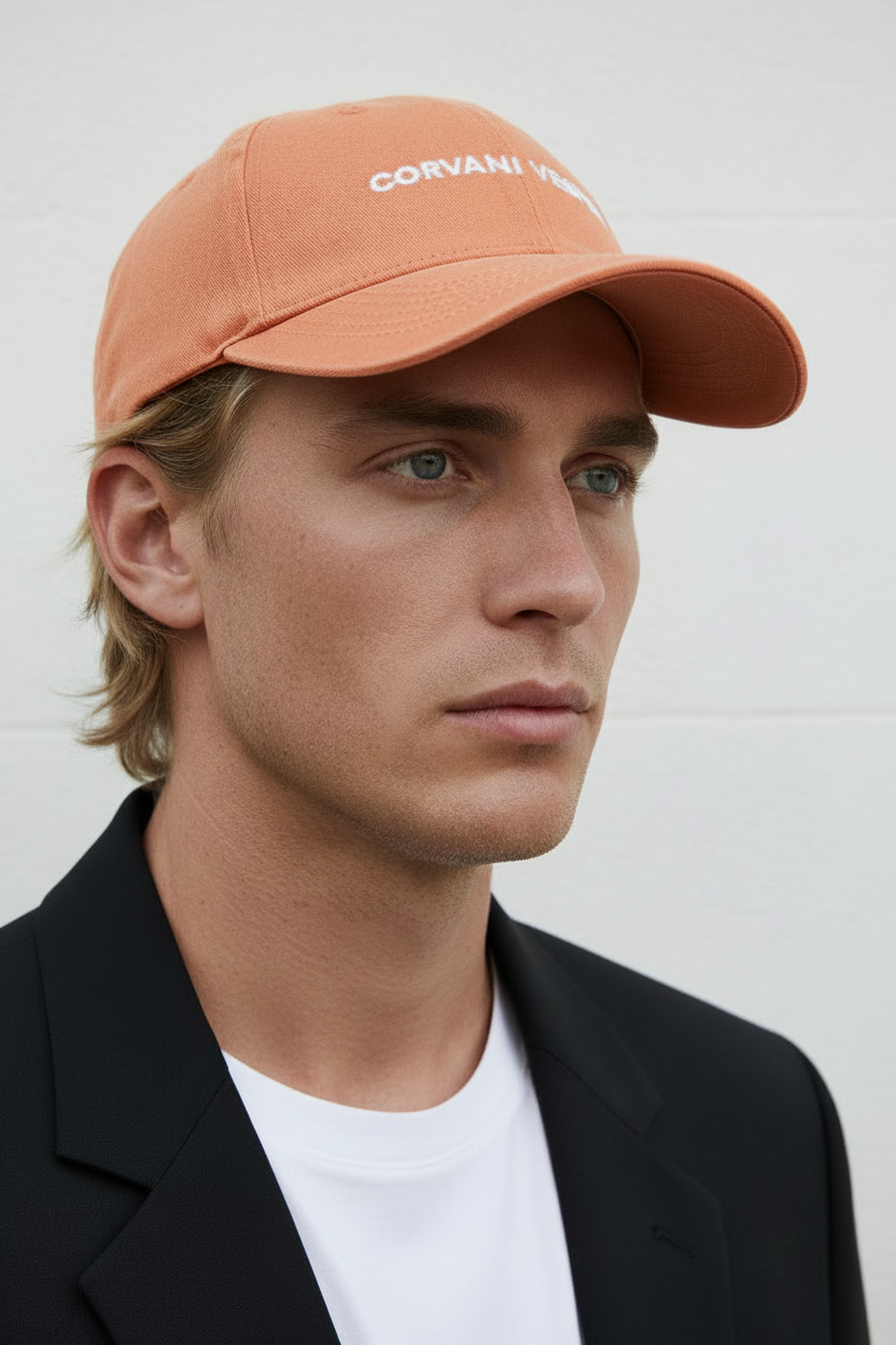 Corvani Vesper CV Classic baseball cap made of cotton, shown in a natural color with curved brim and adjustable strap.